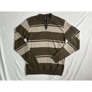 RND Brown Beige Olive Striped 1/4 Zip Mock Neck Knit Pullover Sweater Women's 18